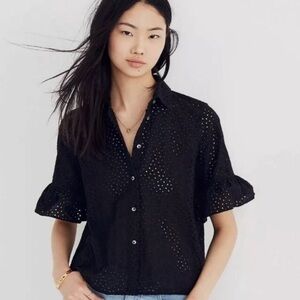 EUC Madewell Black Eyelet Village Button Up Top - Large